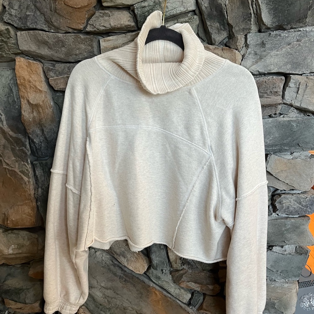 New Heights Oatmeal crop T neck fleece